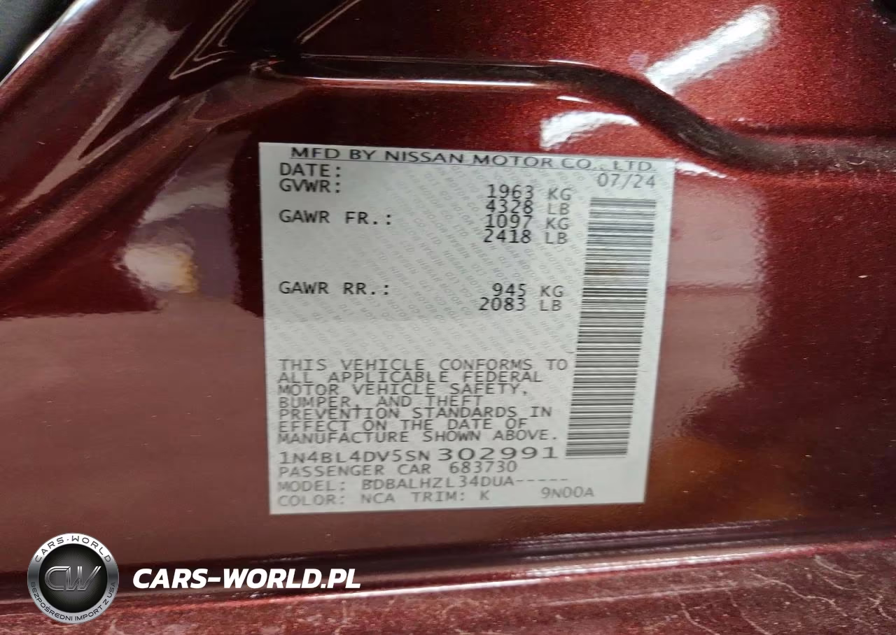 2025 Nissan Altima Sv VIN:1N4BL4DV5SN302991 - 13