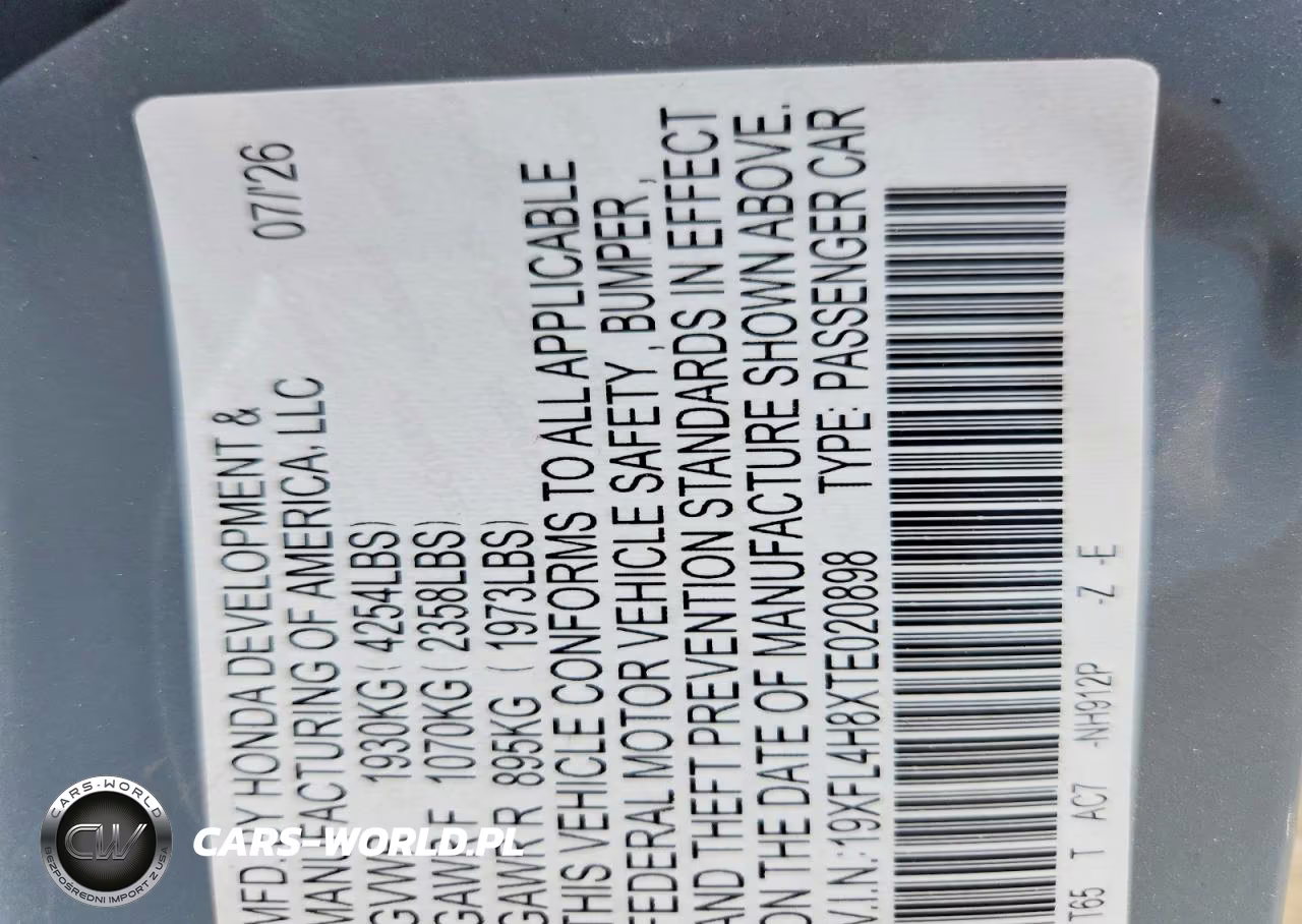 2026 Honda Civic Sport VIN:19XFL4H8XTE020898 - 13