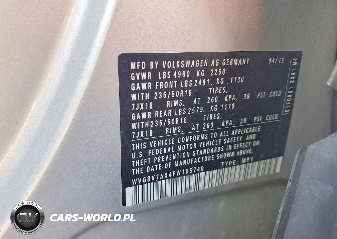 2015 Volkswagen Tiguan S VIN:WVGBV7AX4FW105740 - 12