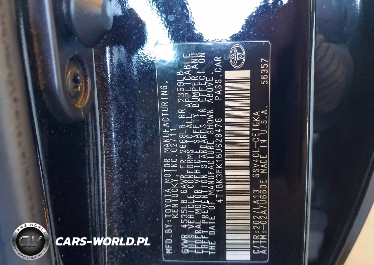 2011 Toyota Camry Xle V6 VIN:4T1BK3EK1BU628476 - 12