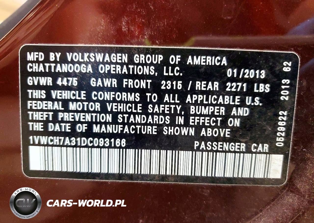 2013 Volkswagen Passat Sel VIN:1VWCH7A31DC093166 - 13