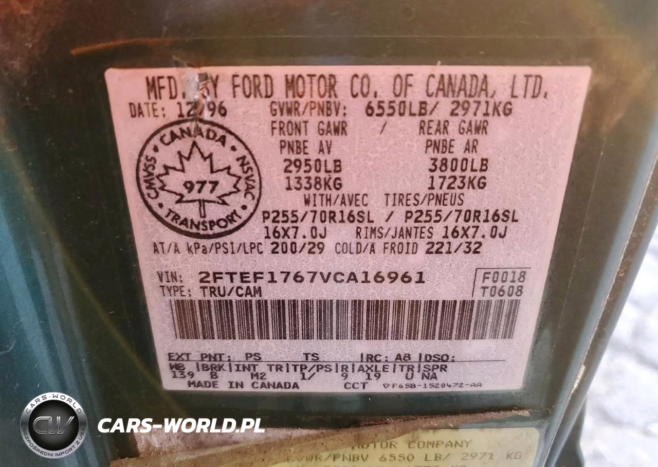 1997 Ford F150 VIN:2FTEF1767VCA16961 - 12