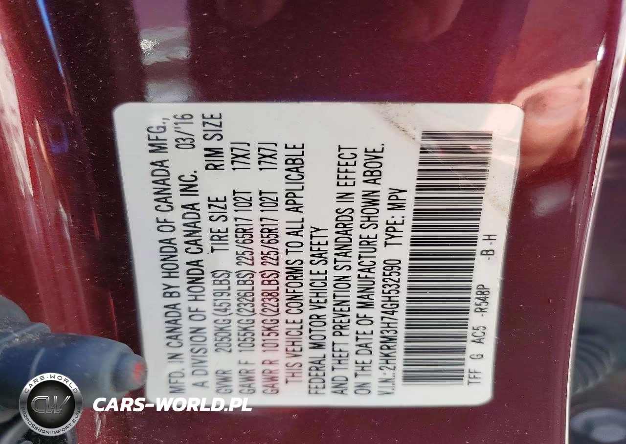 2016 Honda Cr-V Exl VIN:2HKRM3H74GH532590 - 14