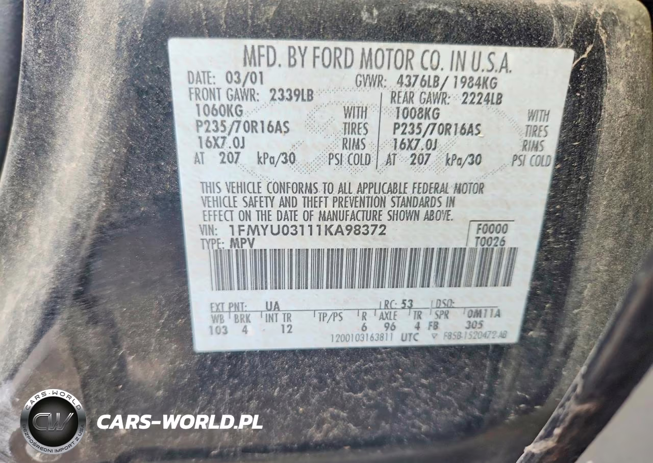 2001 Ford Escape Xlt VIN:1FMYU03111KA98372 - 12