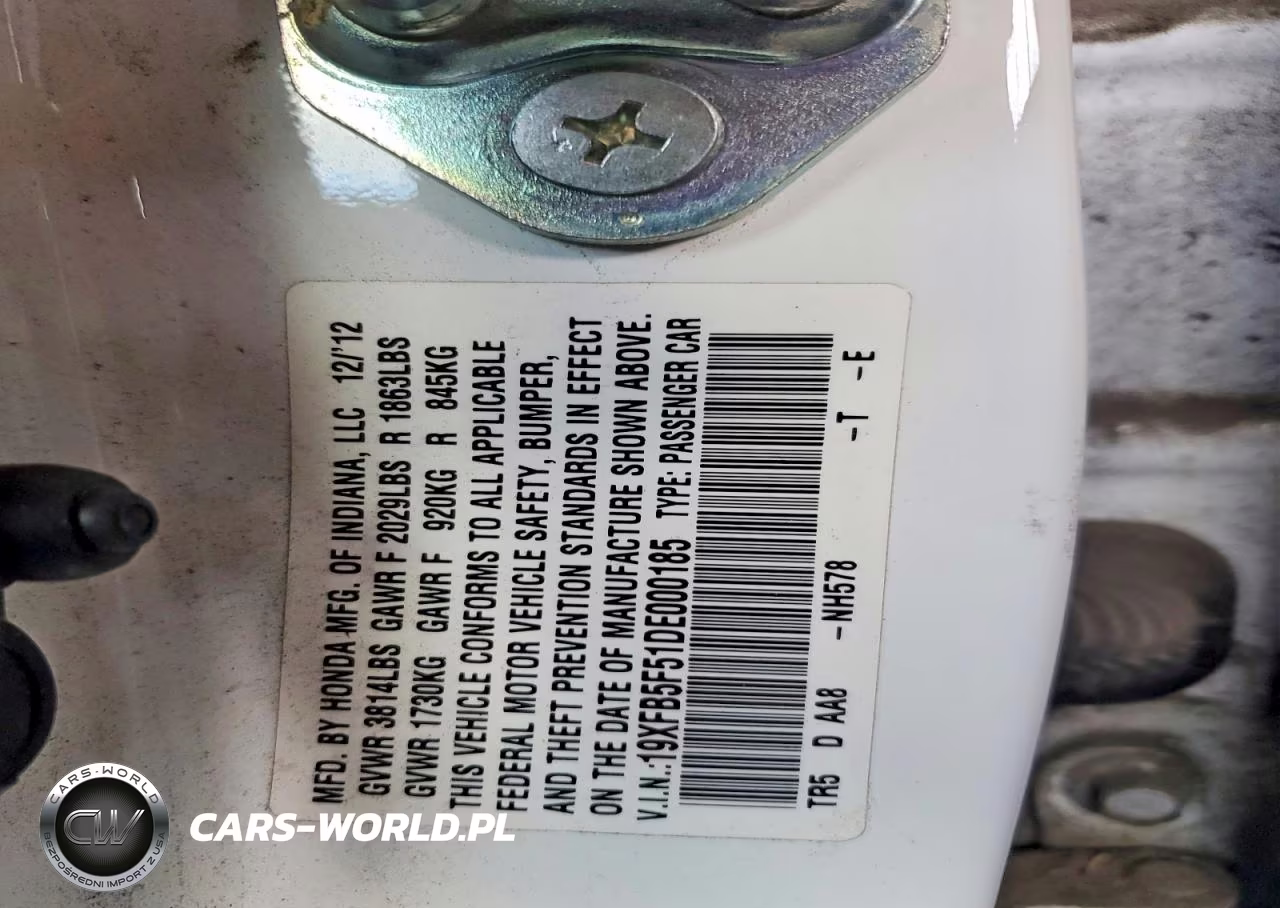 2013 Honda Civic Natural Gas VIN:19XFB5F51DE000185 - 12
