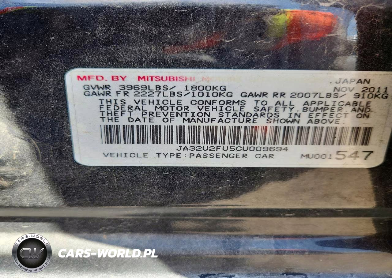 2012 Mitsubishi Lancer Es-Es Sport VIN:JA32U2FU5CU009694 - 12
