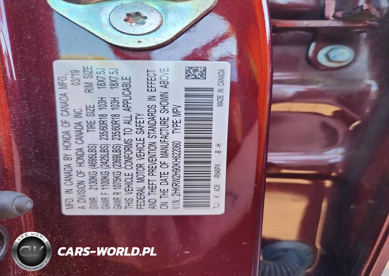 2019 Honda Cr-V Touring VIN:2HKRW2H90KH622060 - 13