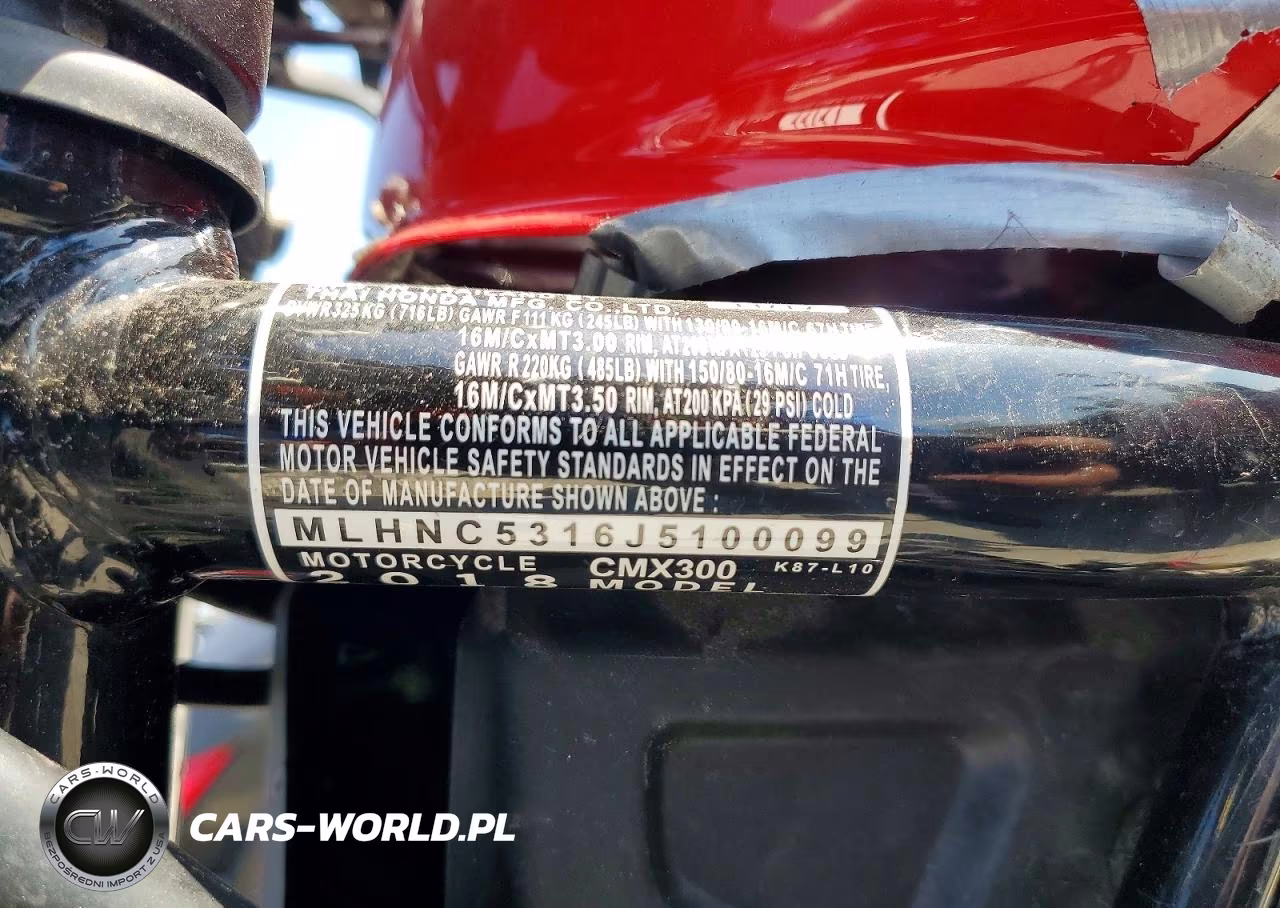2018 Honda Cmx300 VIN:MLHNC5316J5100099 - 8