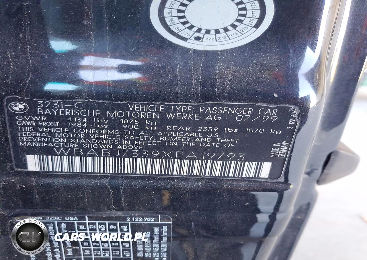 1999 BMW 323 Ic VIN:WBABJ7339XEA19793 - 12