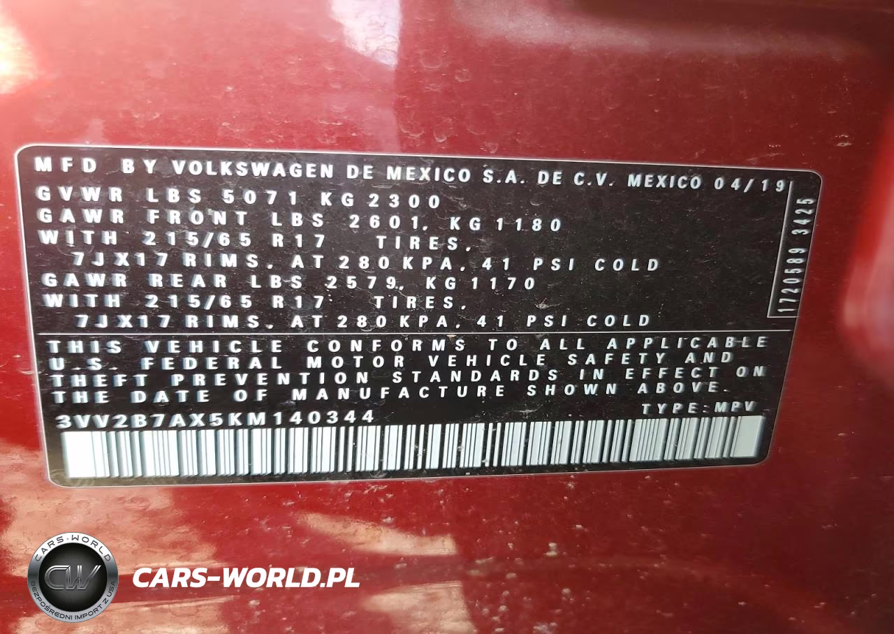 2019 Volkswagen Tiguan Se VIN:3VV2B7AX5KM140344 - 14