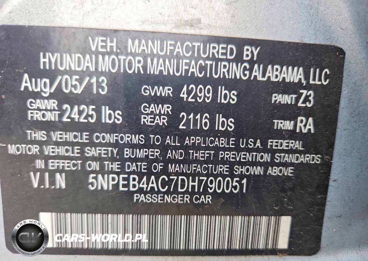 2013 Hyundai Sonata Gls VIN:5NPEB4AC7DH790051 - 13