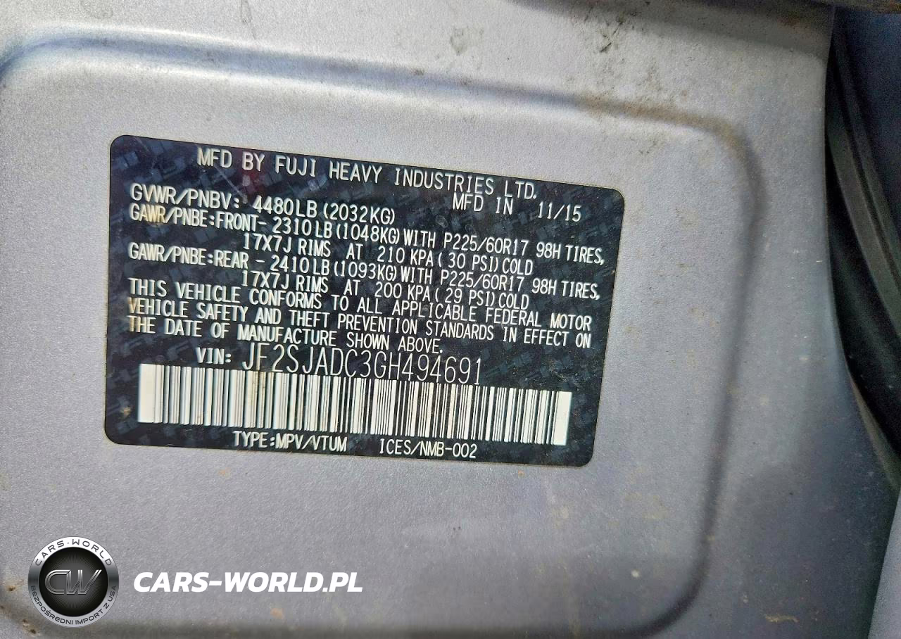 2016 Subaru Forester 2.5I Premium VIN:JF2SJADC3GH494691 - 12