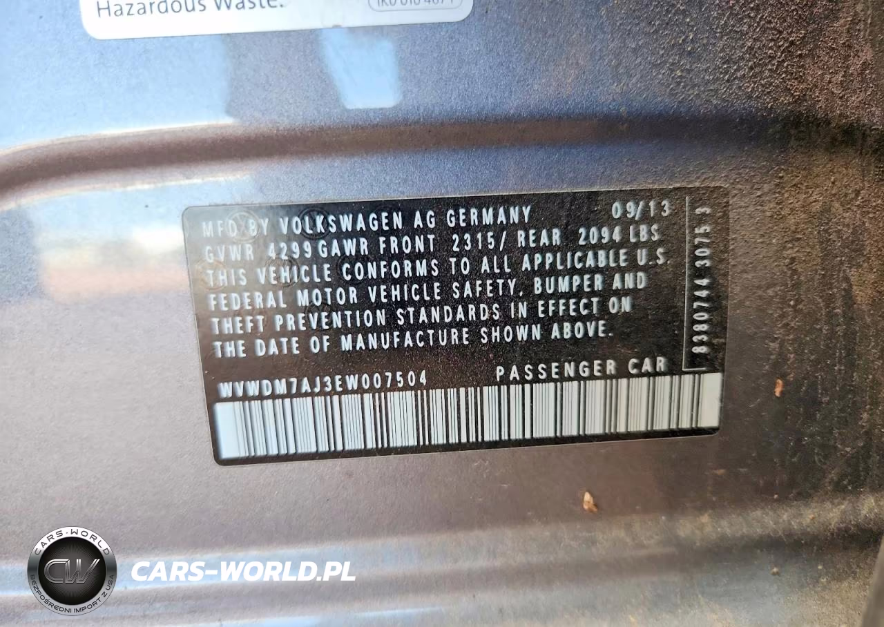 2014 Volkswagen Golf VIN:WVWDM7AJ3EW007504 - 13