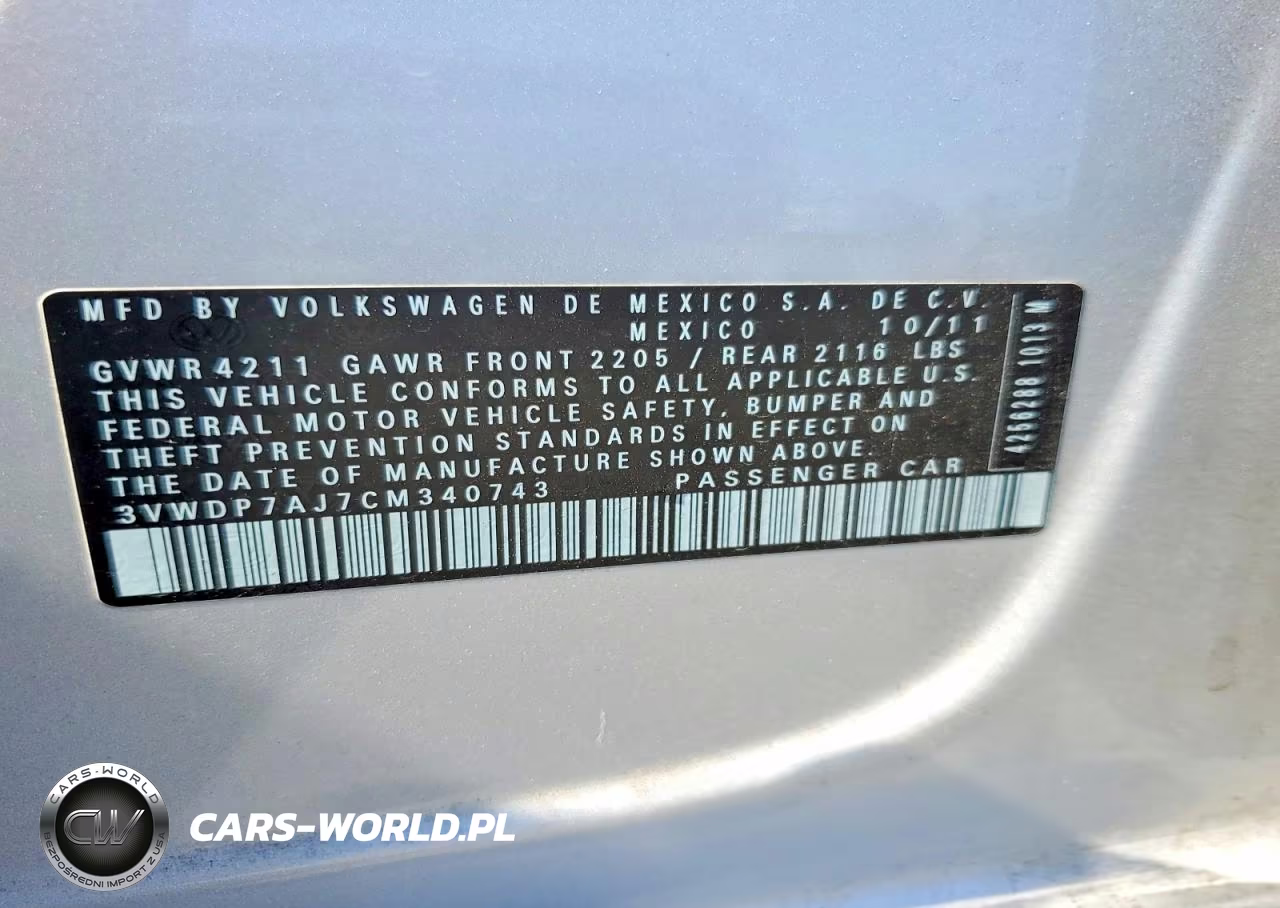 2012 Volkswagen Jetta Se VIN:3VWDP7AJ7CM340743 - 12