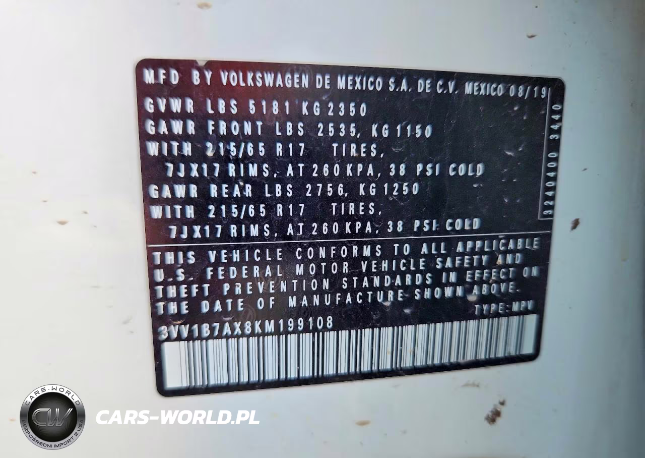 2019 Volkswagen Tiguan S VIN:3VV1B7AX8KM199108 - 13