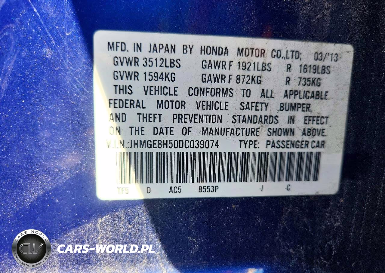 2013 Honda Fit Sport VIN:JHMGE8H50DC039074 - 13
