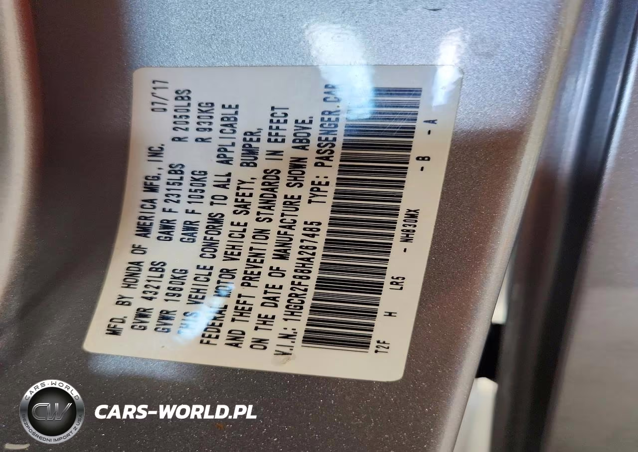 2017 Honda Accord Exl VIN:1HGCR2F88HA267485 - 13
