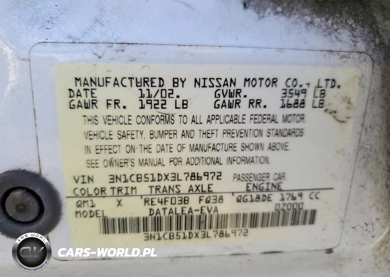 2003 Nissan Sentra Xe VIN:3N1CB51DX3L786972 - 12