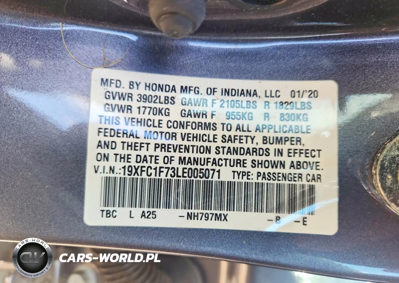 2020 Honda Civic Exl VIN:19XFC1F73LE005071 - 12