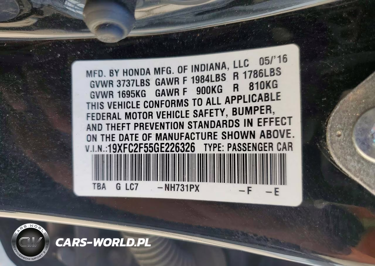 2016 Honda Civic Lx VIN:19XFC2F55GE226326 - 12