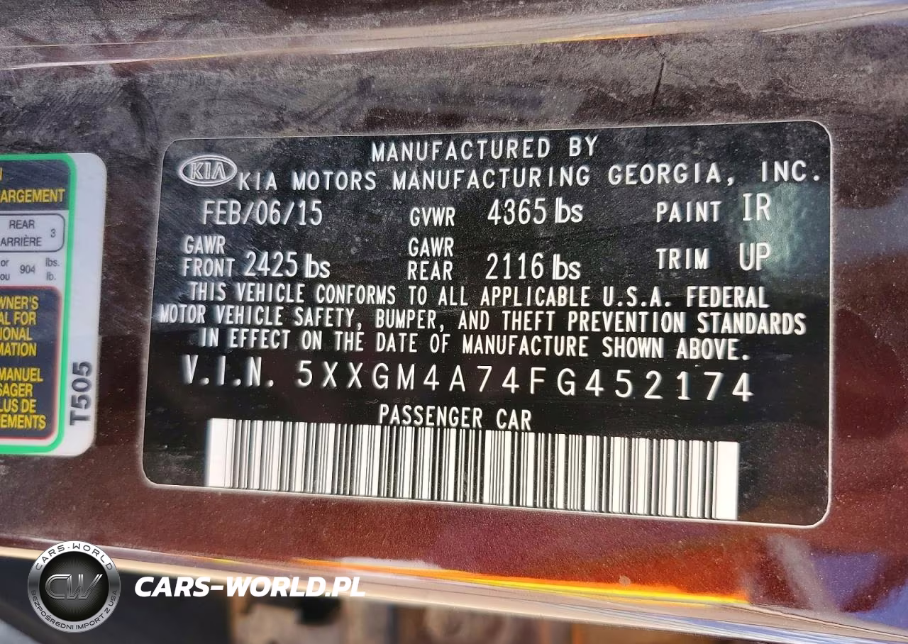 2015 Kia Optima Lx VIN:5XXGM4A74FG452174 - 12
