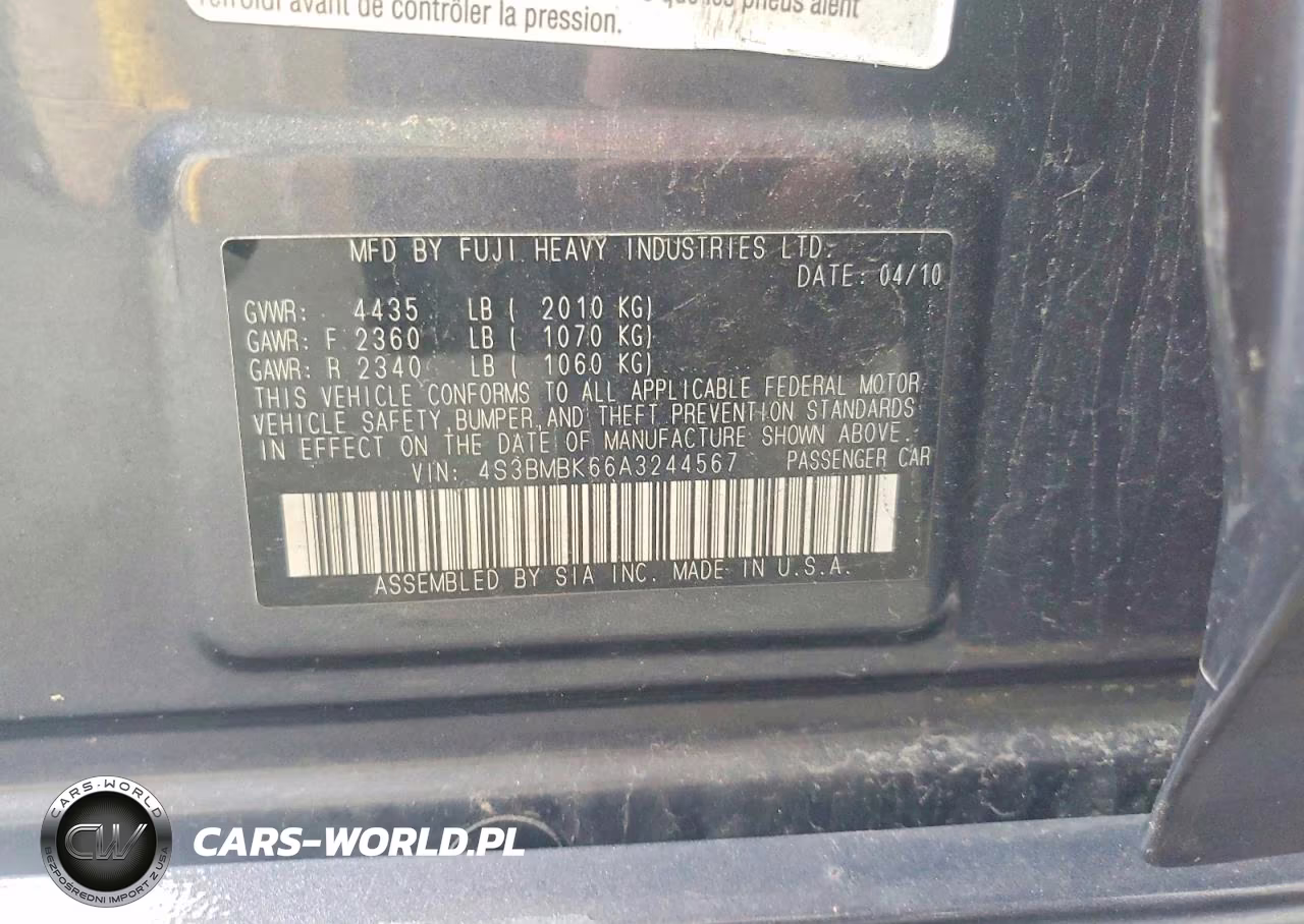 2010 Subaru Legacy 2.5I Limited VIN:4S3BMBK66A3244567 - 12