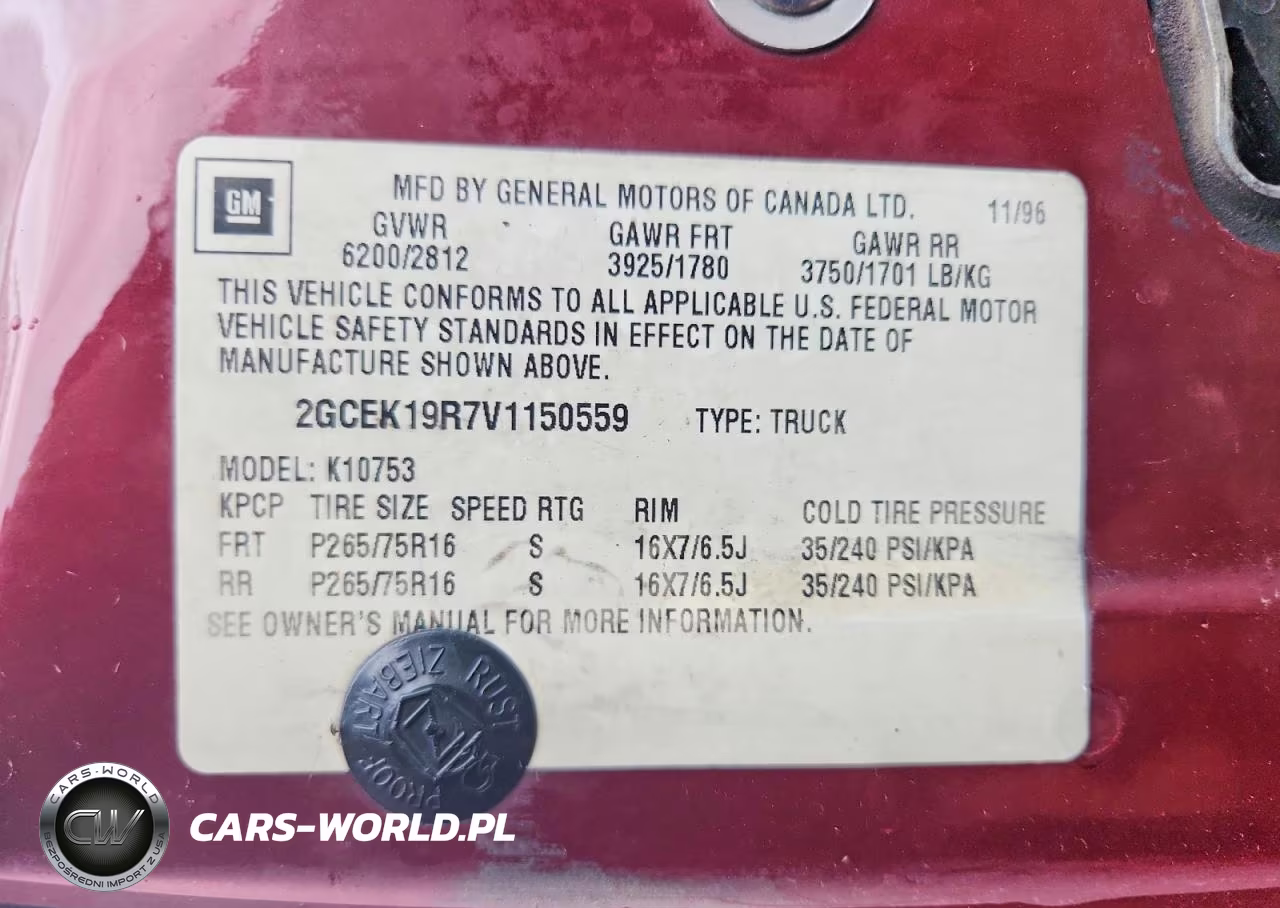 1997 Chevrolet Gmt-400 K1500 VIN:2GCEK19R7V1150559 - 12