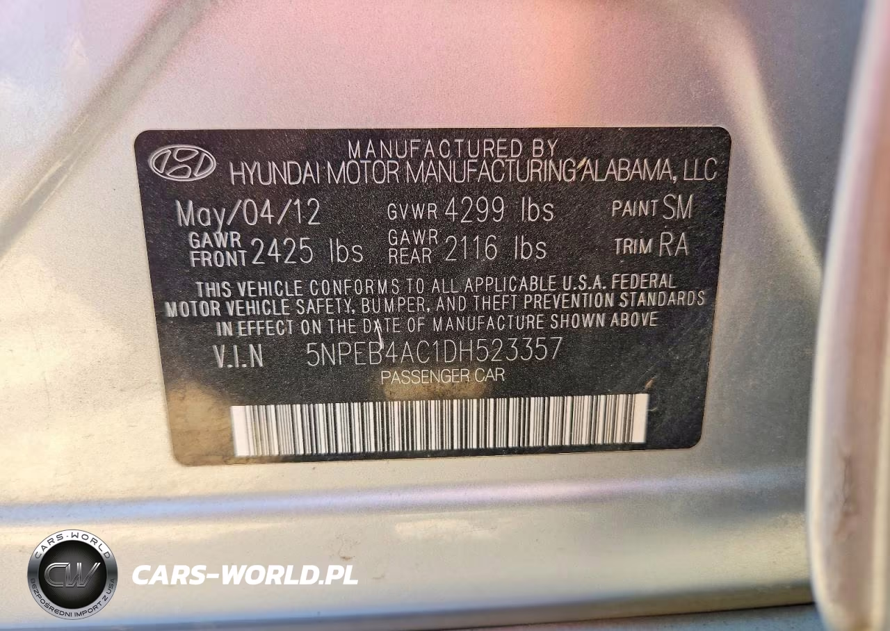 2013 Hyundai Sonata Gls VIN:5NPEB4AC1DH523357 - 12