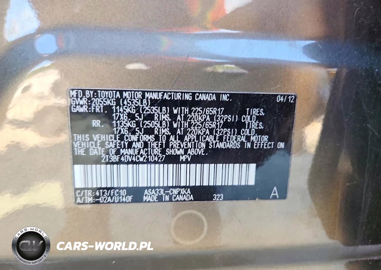 2012 Toyota Rav4 Base VIN:2T3BF4DV4CW210427 - 13