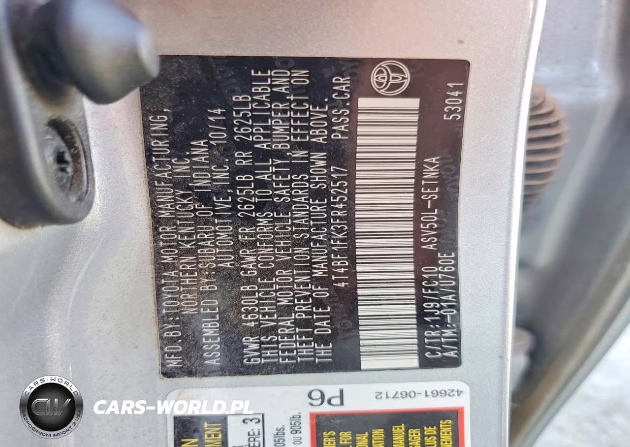 2015 Toyota Camry Le VIN:4T4BF1FK3FR452517 - 12