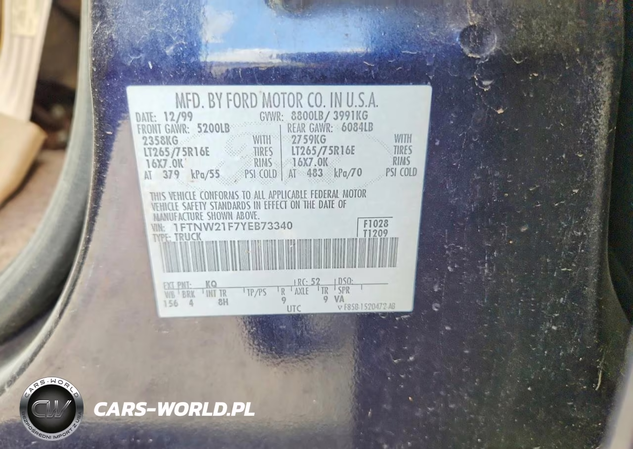 2000 Ford F250 Super Duty VIN:1FTNW21F7YEB73340 - 12