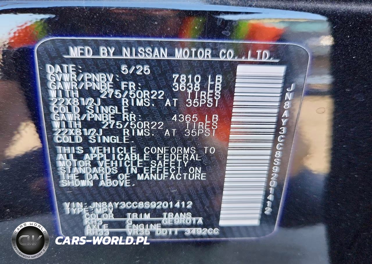 2025 Nissan Armada Platinum Reserve VIN:JN8AY3CC8S9201412 - 14