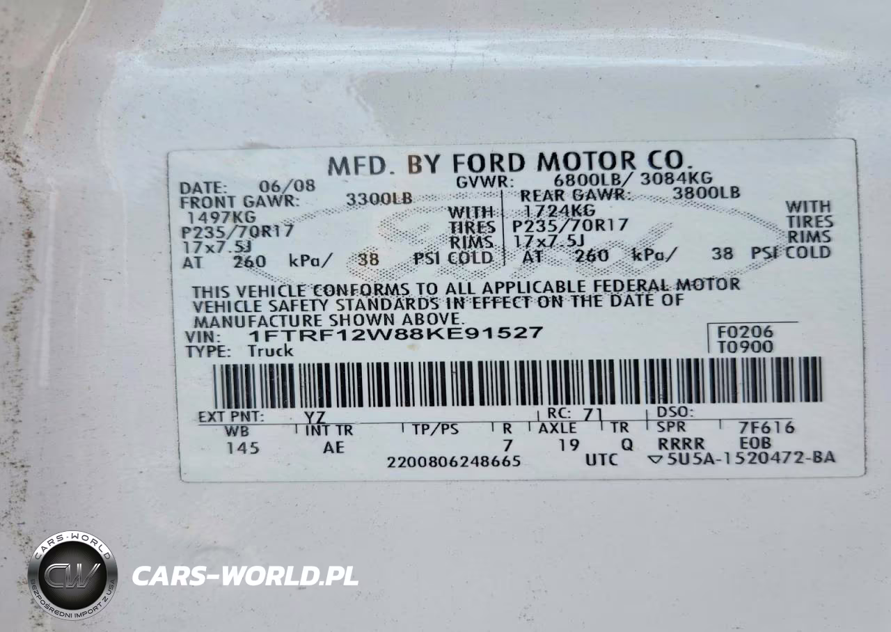 2008 Ford F150 VIN:1FTRF12W88KE91527 - 12