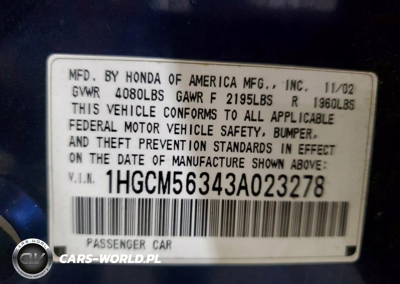 2003 Honda Accord Lx VIN:1HGCM56343A023278 - 12