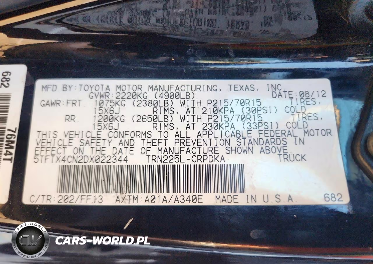 2013 Toyota Tacoma Base VIN:5TFTX4CN2DX022344 - 12