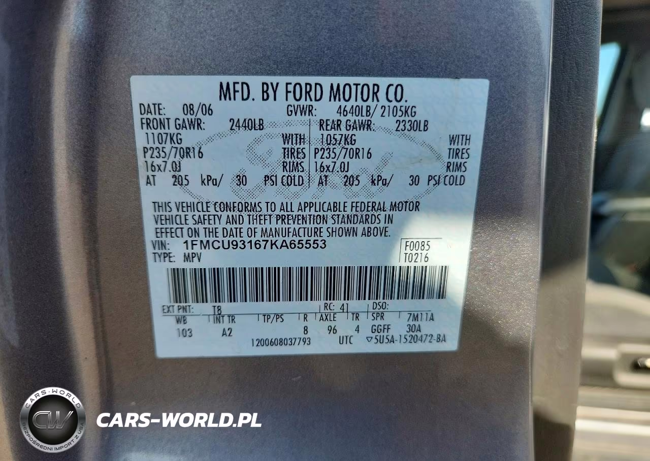 2007 Ford Escape Xlt VIN:1FMCU93167KA65553 - 12