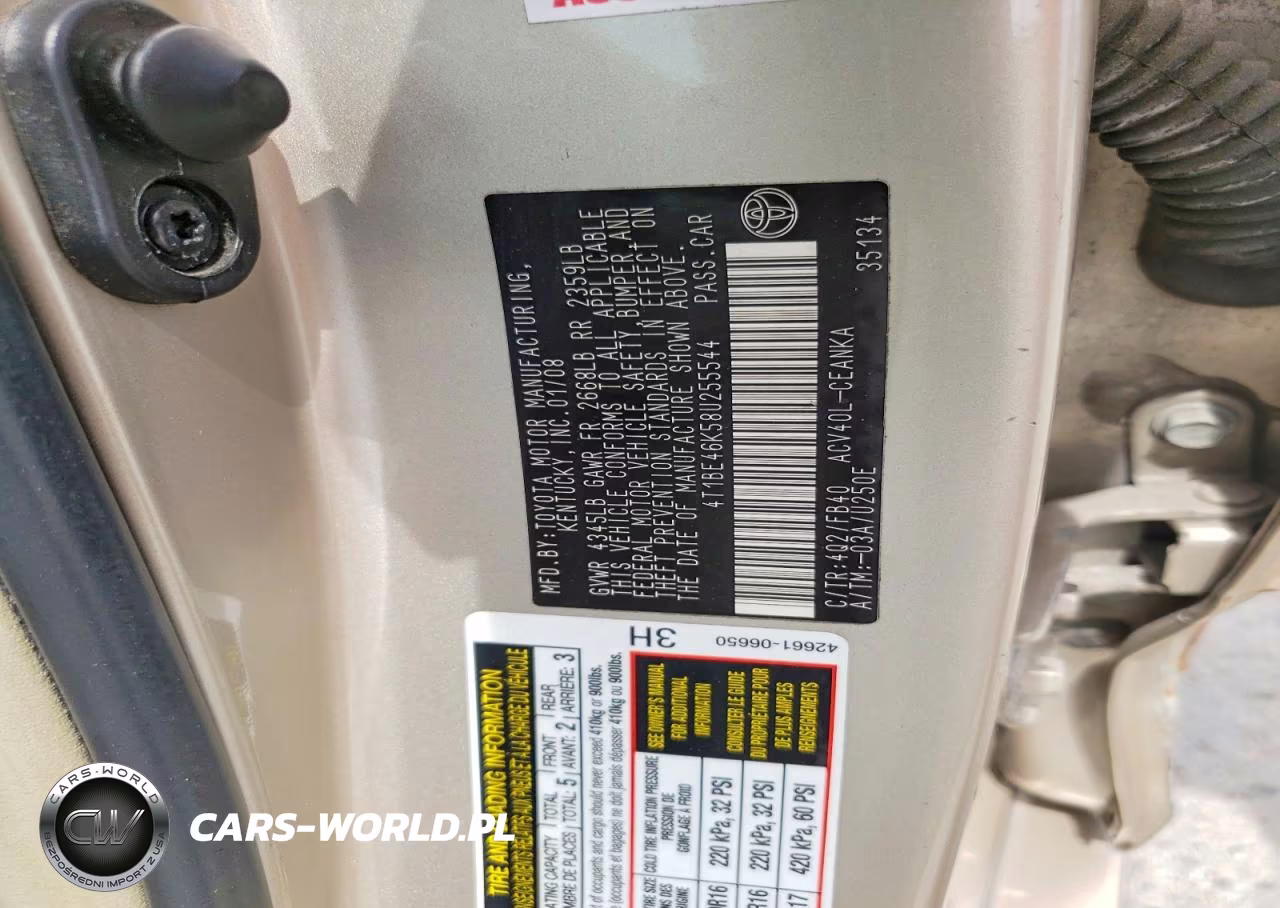 2008 Toyota Camry Base VIN:4T1BE46K58U255544 - 12