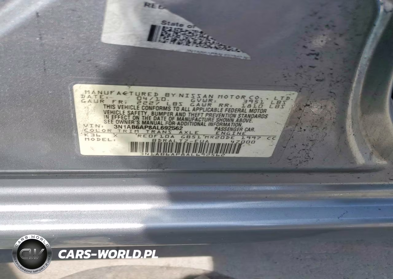 2010 NISSAN SENTRA 2.0 VIN:3N1AB6AP8AL692562 - 12