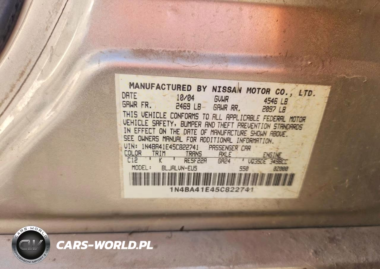 2005 Nissan Maxima 3.5 Se VIN:1N4BA41E45C822741 - 12