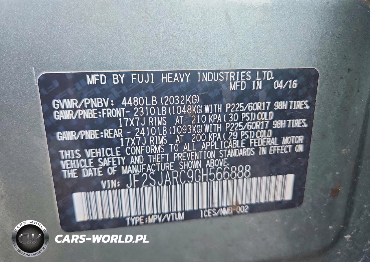 2016 Subaru Forester 2.5I Limited VIN:JF2SJARC9GH566888 - 13