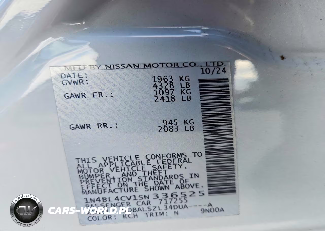 2025 Nissan Altima Sr VIN:1N4BL4CV1SN336525 - 12