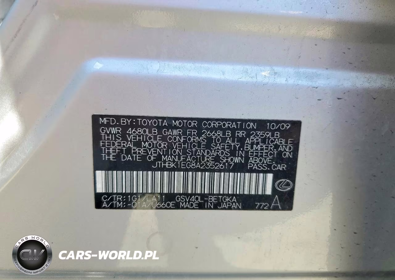 2010 Lexus Es 350 VIN:JTHBK1EG8A2352617 - 13