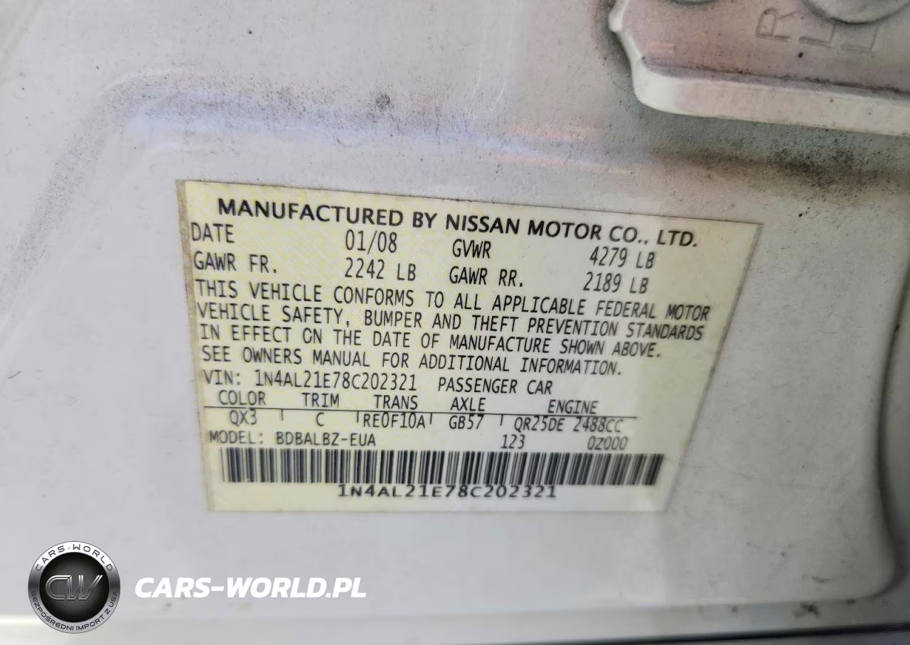 2008 Nissan Altima 2.5 VIN:1N4AL21E78C202321 - 12