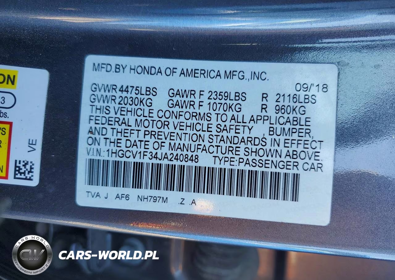 2018 Honda Accord Sport VIN:1HGCV1F34JA240848 - 12