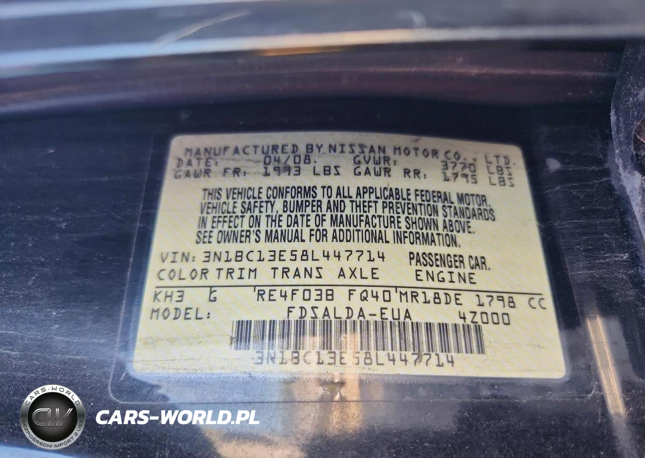 2008 Nissan Versa 1.8 S VIN:3N1BC13E58L447714 - 13