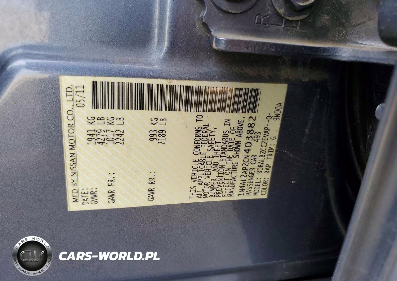 2012 Nissan Altima 2.5 VIN:1N4AL2AP2CN403882 - 12