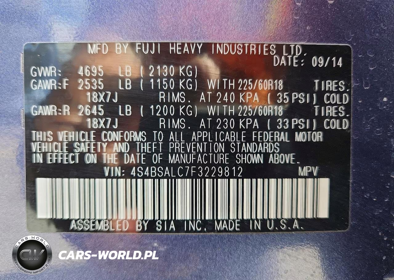 2015 Subaru Outback 2.5I Limited VIN:4S4BSALC7F3229812 - 14
