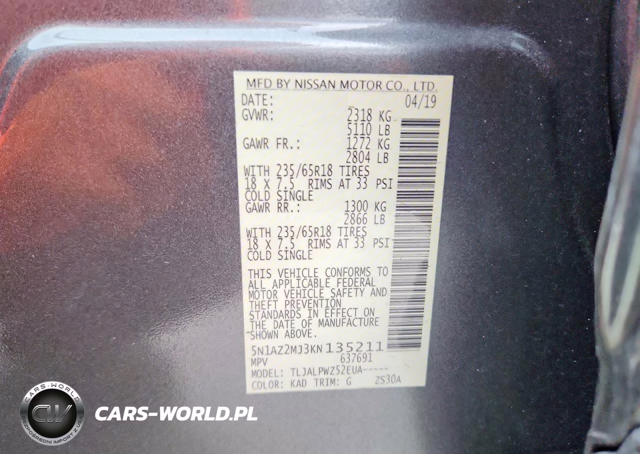 2019 Nissan Murano S VIN:5N1AZ2MJ3KN135211 - 14