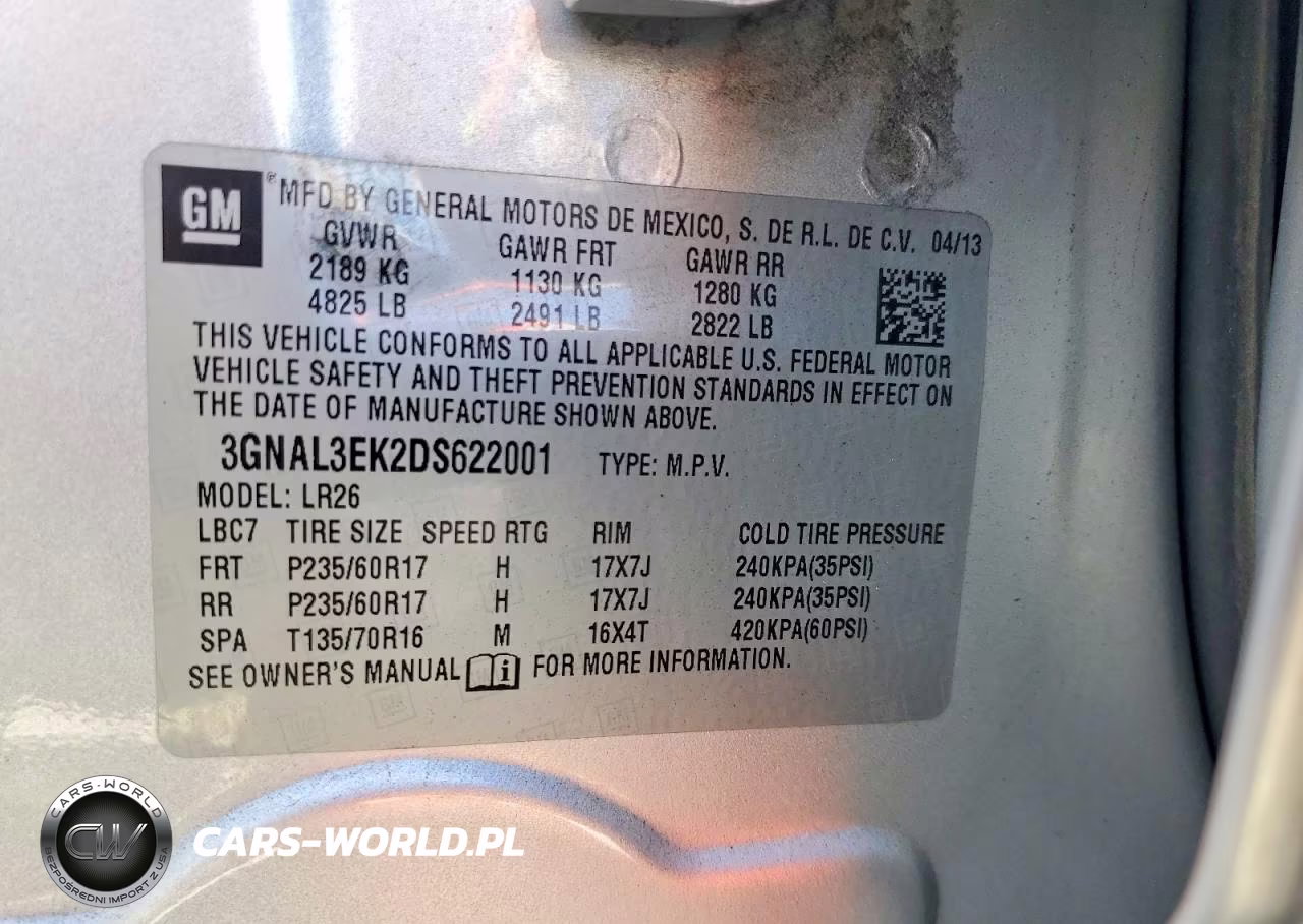 2013 Chevrolet Captiva Lt VIN:3GNAL3EK2DS622001 - 13