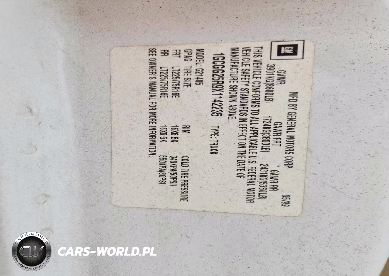 1999 Chevrolet Express 2500 Rv VIN:1GCGG25R9X1142235 - 14